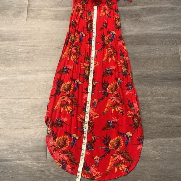 No Boundaries Red Maxi Hummingbird Pattern Cold Shoulder Sundress Women’s Small - Picture 12 of 14